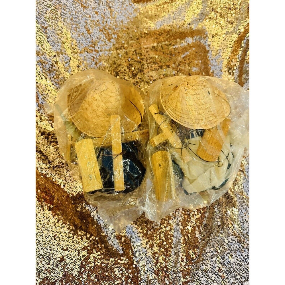2 Vintage Puppet Mexican Folk Art Marionette Porcelain Face Witch, Cowboy, NOS